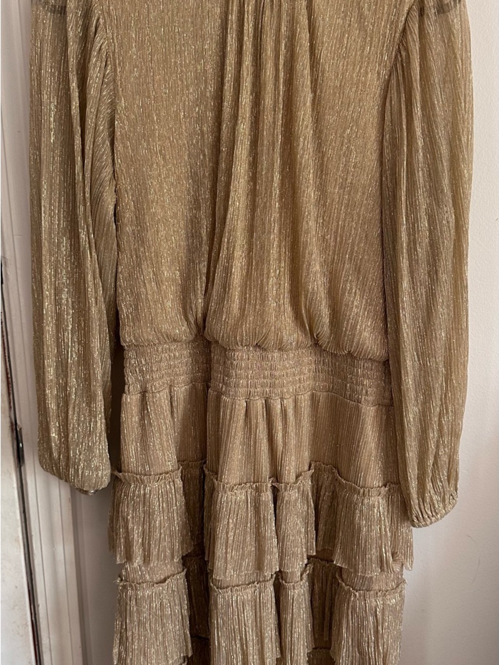 Gold Long Sleeve Tiered Maxi Dress